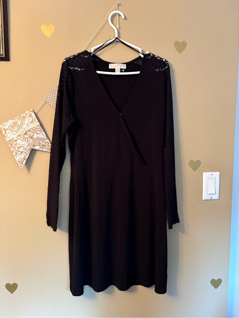 Michael Kors Black Long-Sleeve Lace Wrap Dress - Picture 2 of 10